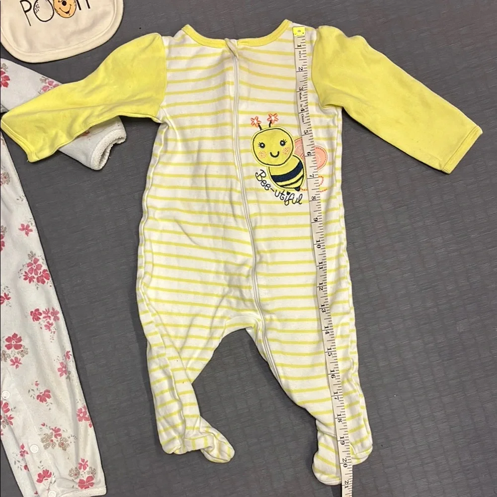 Carter's Pink Floral & Yellow Bee Stripe Baby One-Piece Sleepers - 2 Pack